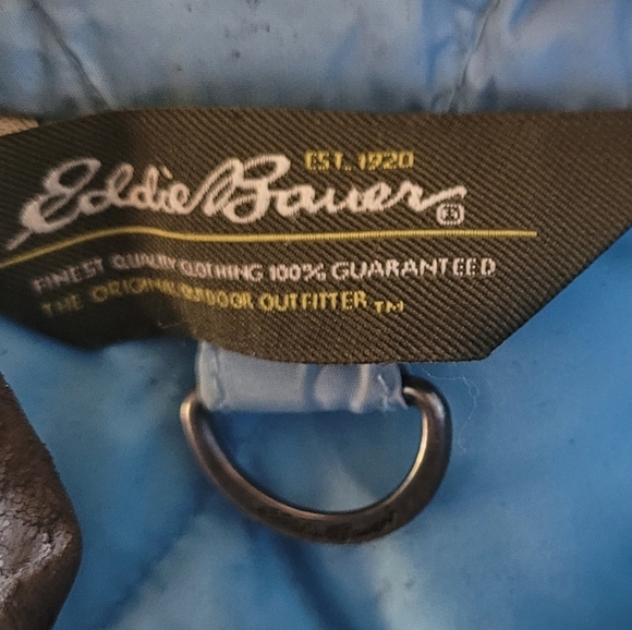 Eddie Bauer Down Filled Quilted Snowflake  Baby Blue and Brown Vest Size Med. - Picture 6 of 6